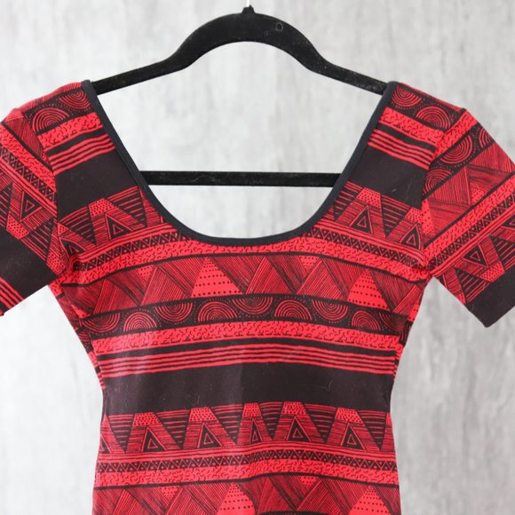 American Apparel Red/Black Bodycon Patterned Dress - Picture 5 of 5